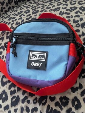 OBEY Men's Colorblock Crossbody Bag in Light Blue, Purple & Red